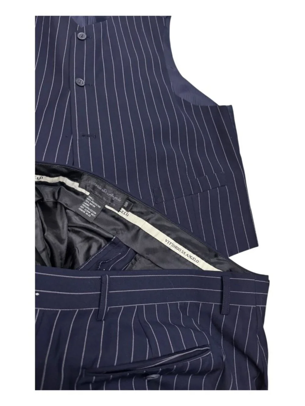 VITTORIO ST ANGELO Pinstripe Luxury Designer 3-Piece Blue Business Suit Mens 44R